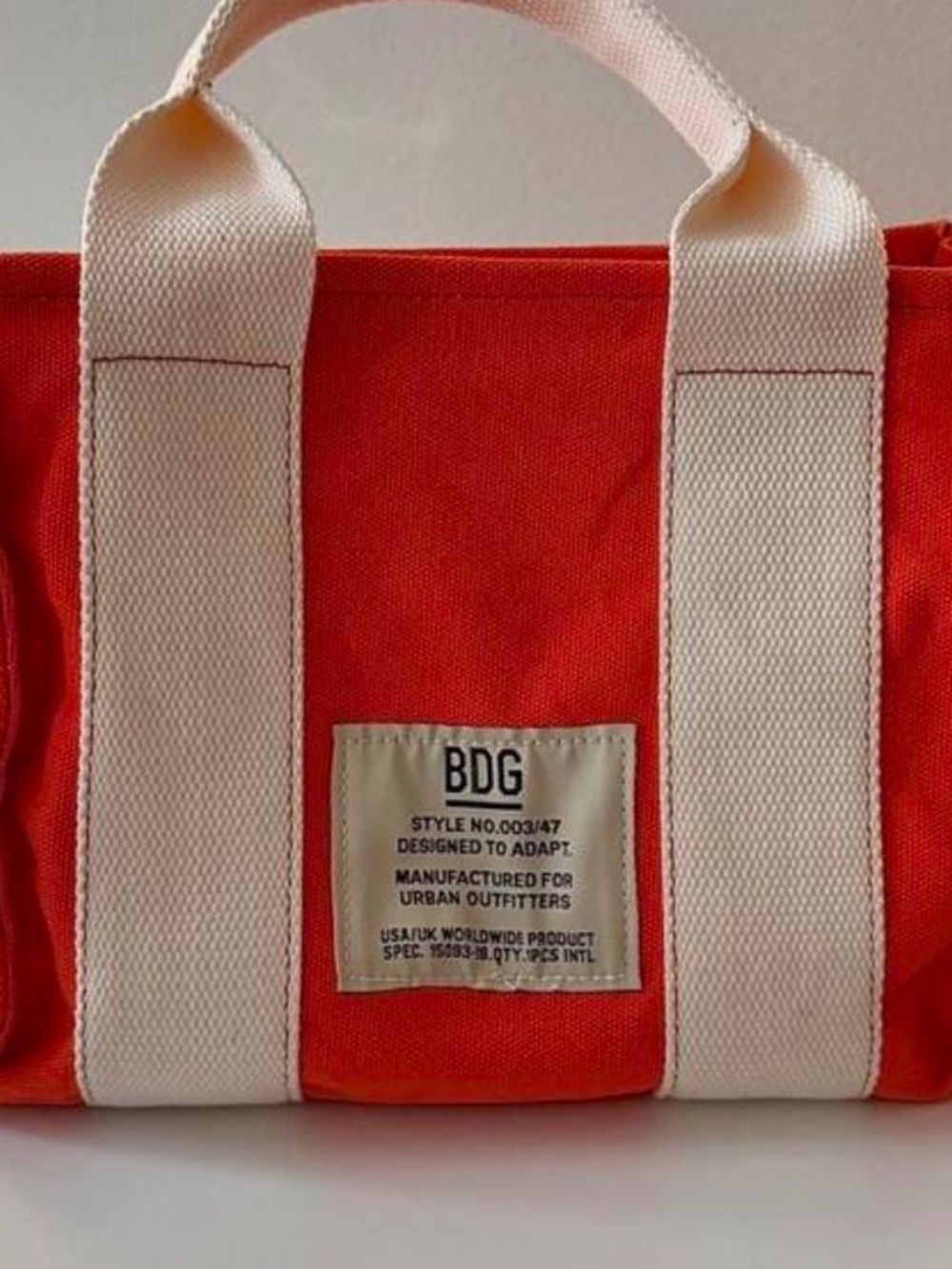 BDG Urban Outfitters Bright Orange Canvas Mini Tote Bag Crossbody Cream Handles